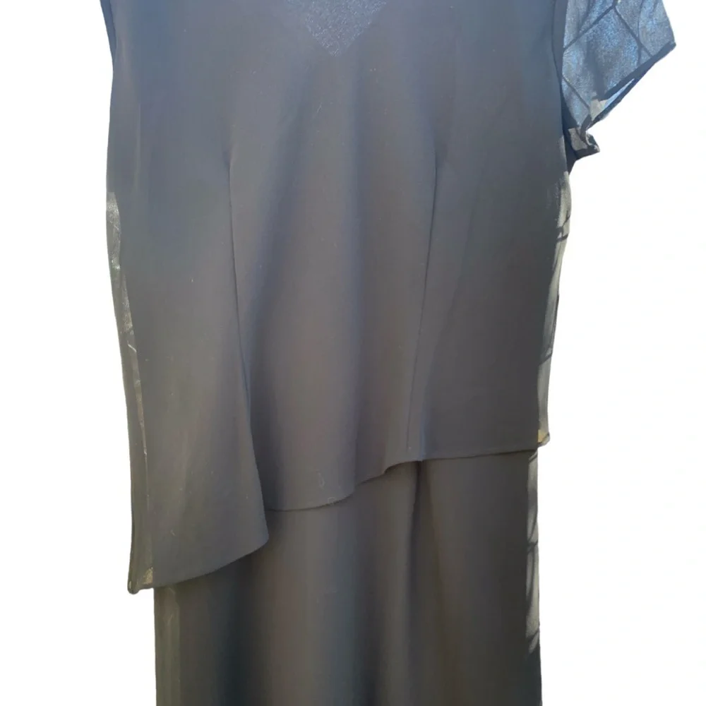 R & K Originals Black Chiffon Dress Sz 12 Short Sleeve Round Neck Sequin Accent - Picture 4 of 12